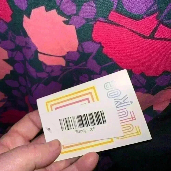 Lularoe XS purple & pink abstract floral Randy baseball  T. Black raglan sleeve‎ - Picture 4 of 7